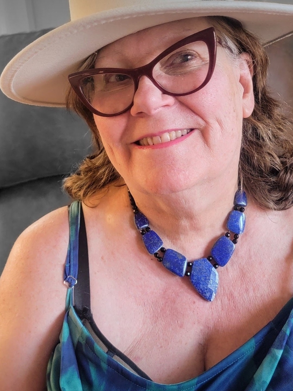 Lapis Blue Statement Stone Necklace -Two Sided Elegant Women’s Jewelry